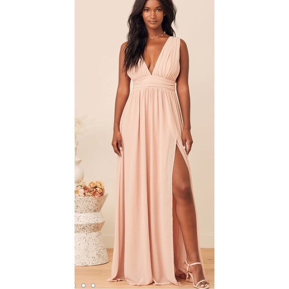 Lulus Thoughts of Hue Light Blush Surplice Maxi Dress Wedding Event Prom Sz XS. - Picture 1 of 10